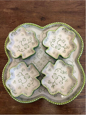 Temptations by Tara Shamrock Clover Platter 4 Bowls St. Patrick's Day Serveware